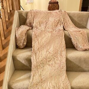 Formal long sleeve sequined champagne gown, never worn. Absolutely gorgeous.
